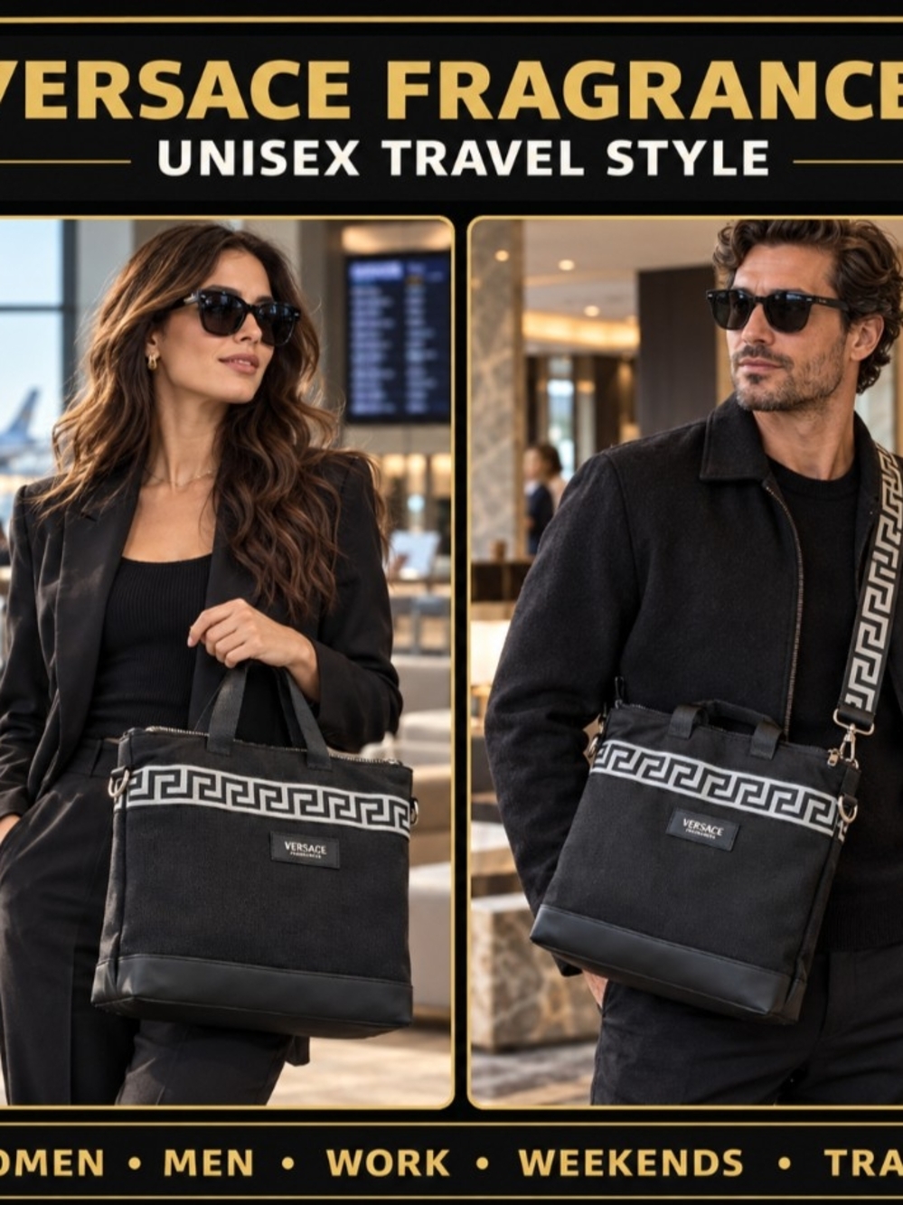 Versace Black & White Laptop Tote with Greca Strap